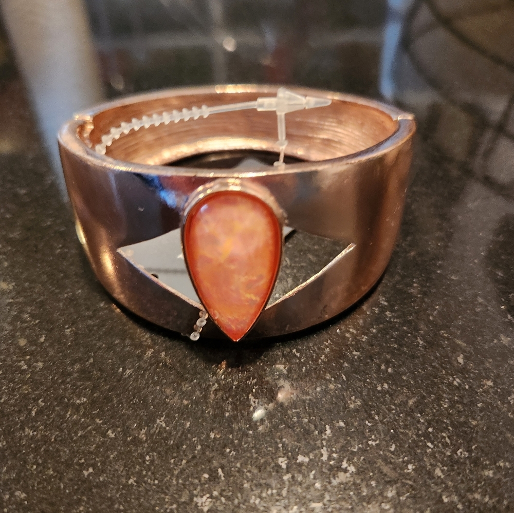 Gold Cuff With Peach/Pink Diamond Accent